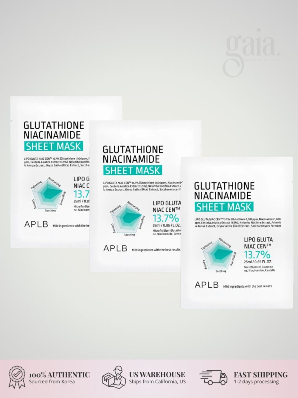 APLB Glutathione Niacinamide Sheet Mask – 25ml (0.85 fl oz) x 3